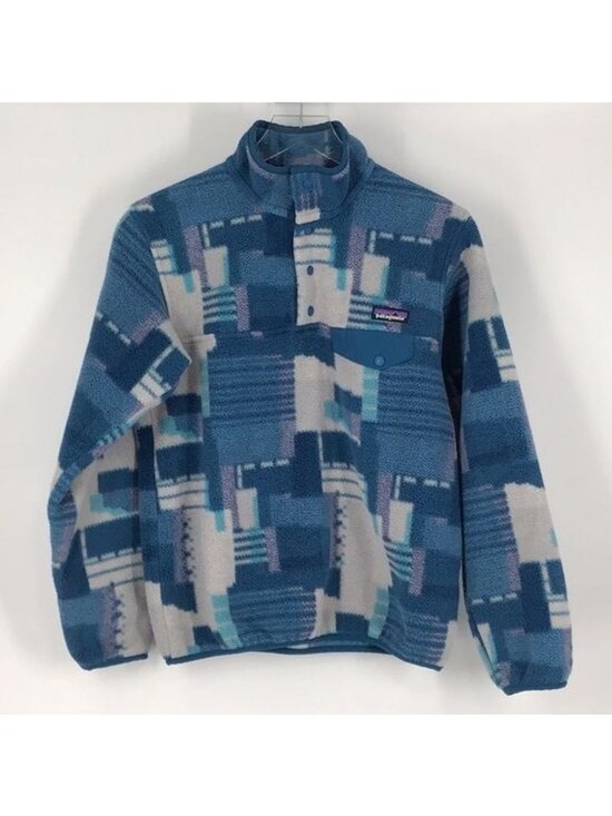 Patagonia Sweaters - Patagonia Synchilla Snap-T Pullover Fleece Blue 2015 Stitchwork Geometric Print